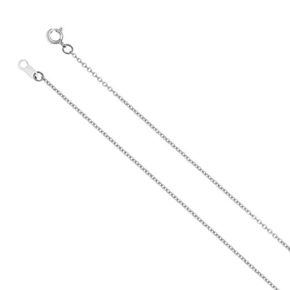 1mm 18k White Gold Solid Cable Chain Spring Ring Clasp 20-in Necklace - Picture 1 of 4